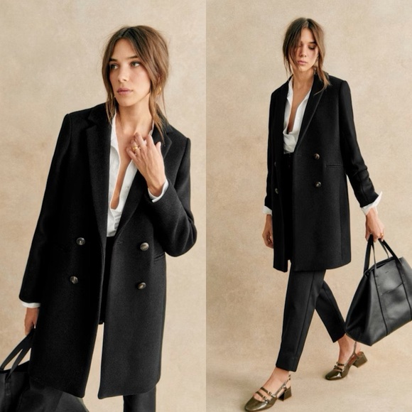 Sezane Jackets & Blazers - Sezane Johnson Wool Double Breasted Coat Black Size 38